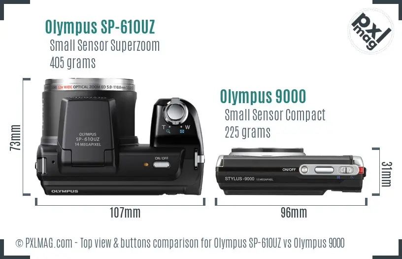 Olympus SP-610UZ vs Olympus 9000 top view buttons comparison