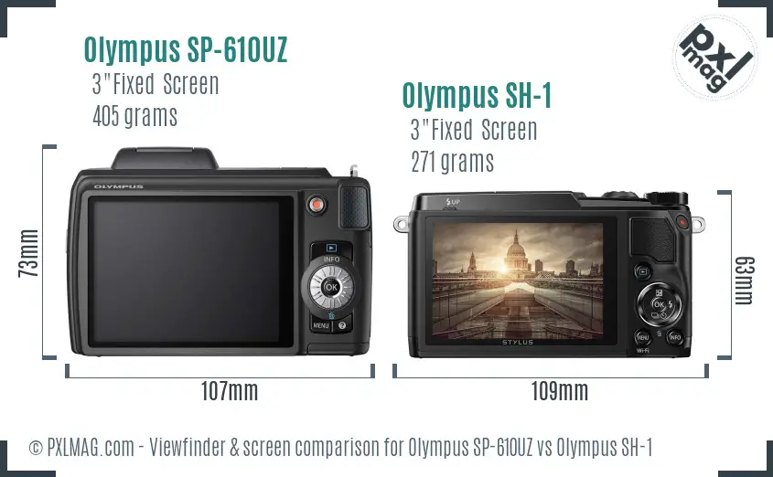 Olympus SP-610UZ vs Olympus SH-1 Screen and Viewfinder comparison