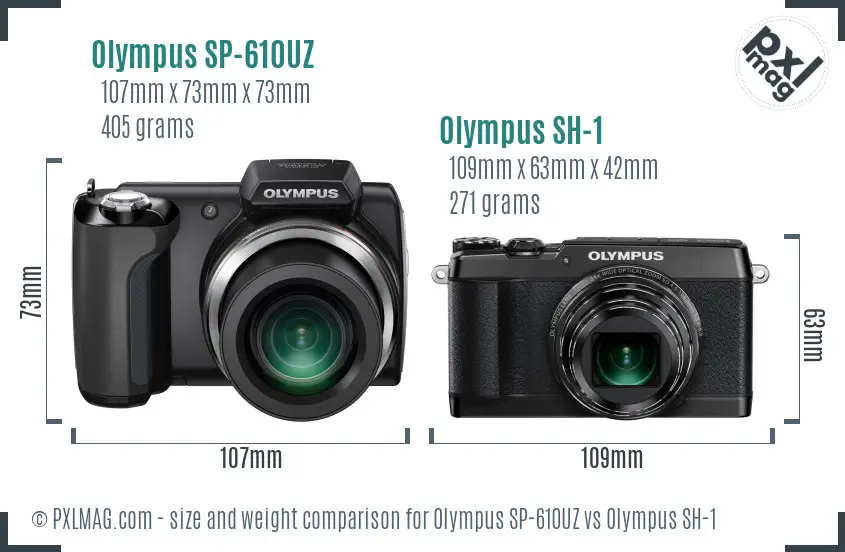 Olympus SP-610UZ vs Olympus SH-1 size comparison