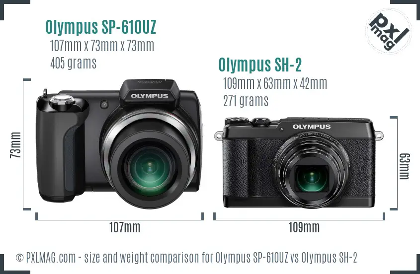 Olympus SP-610UZ vs Olympus SH-2 size comparison
