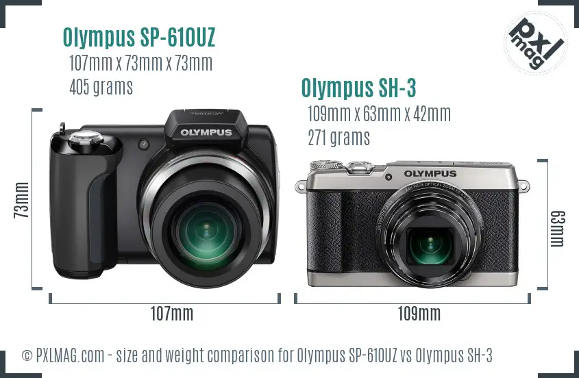 Olympus SP-610UZ vs Olympus SH-3 size comparison