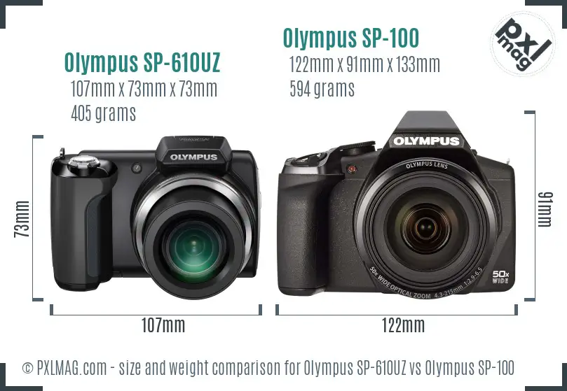 Olympus SP-610UZ vs Olympus SP-100 size comparison