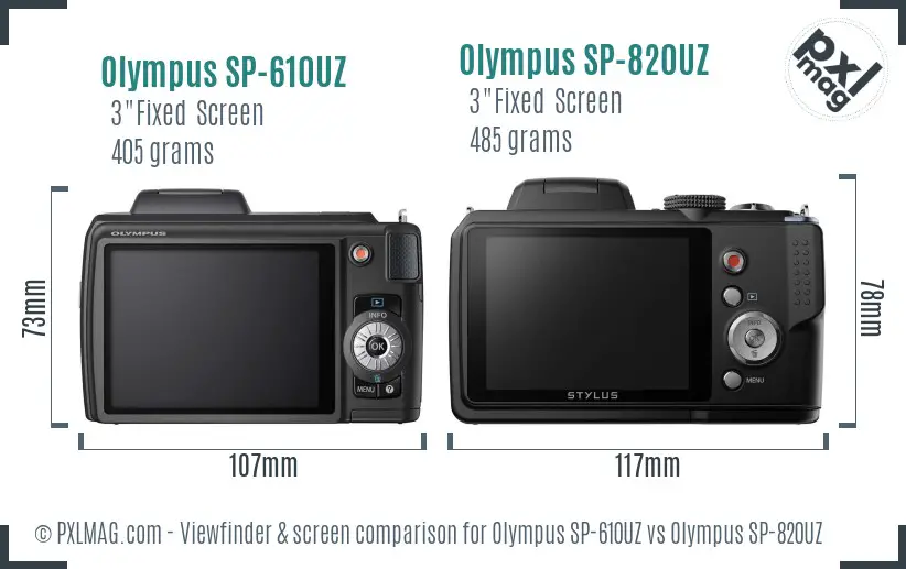 Olympus SP-610UZ vs Olympus SP-820UZ Screen and Viewfinder comparison