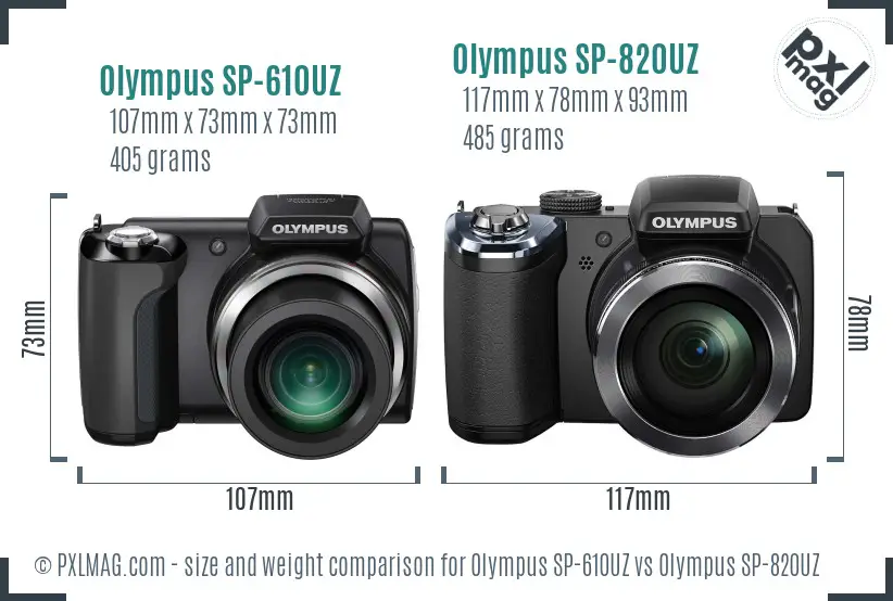 Olympus SP-610UZ vs Olympus SP-820UZ size comparison