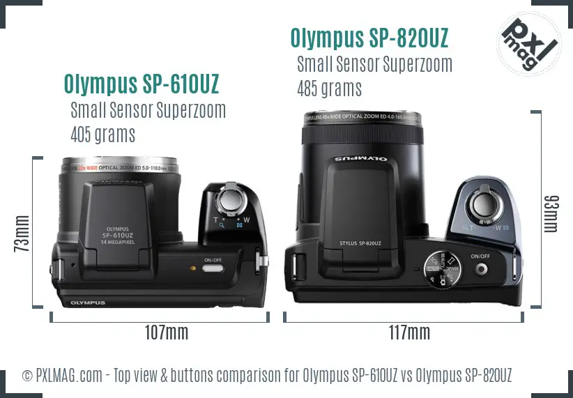 Olympus SP-610UZ vs Olympus SP-820UZ top view buttons comparison
