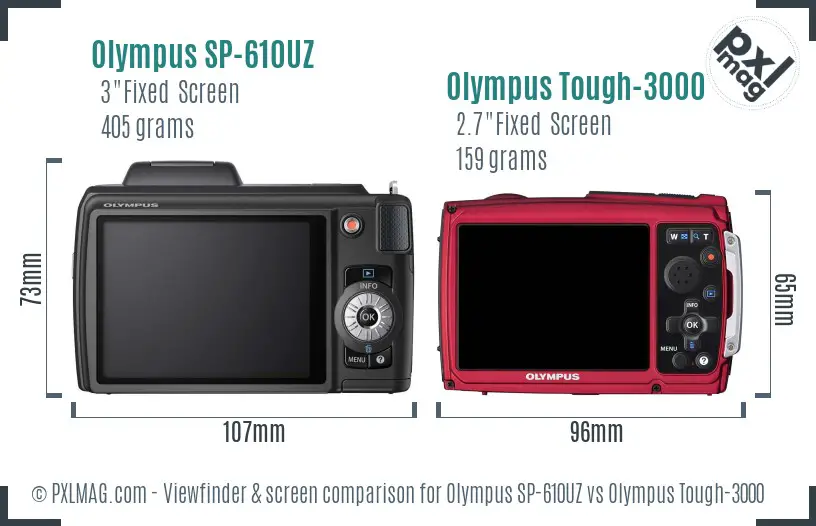 Olympus SP-610UZ vs Olympus Tough-3000 Screen and Viewfinder comparison