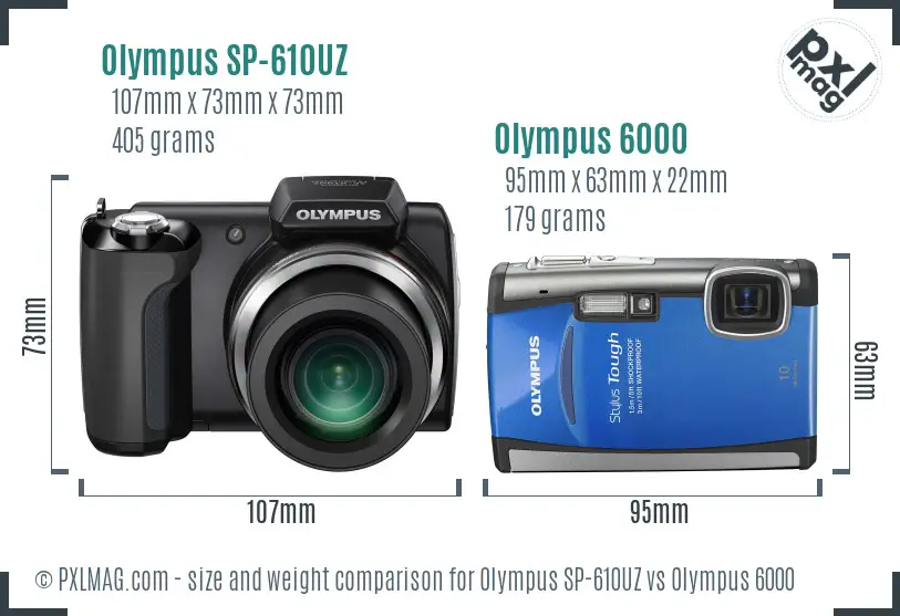 Olympus SP-610UZ vs Olympus 6000 size comparison