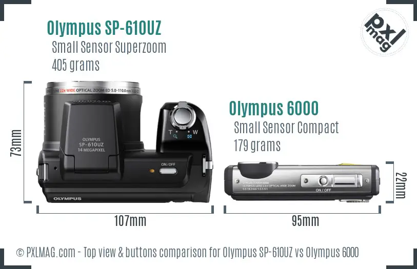 Olympus SP-610UZ vs Olympus 6000 top view buttons comparison