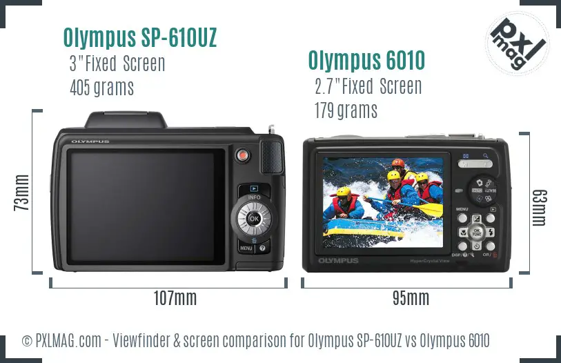 Olympus SP-610UZ vs Olympus 6010 Screen and Viewfinder comparison