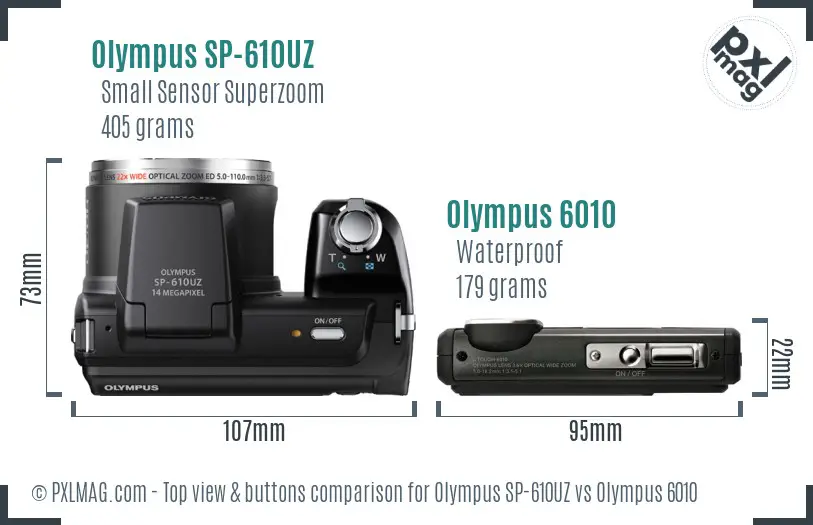Olympus SP-610UZ vs Olympus 6010 top view buttons comparison