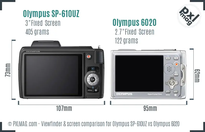 Olympus SP-610UZ vs Olympus 6020 Screen and Viewfinder comparison