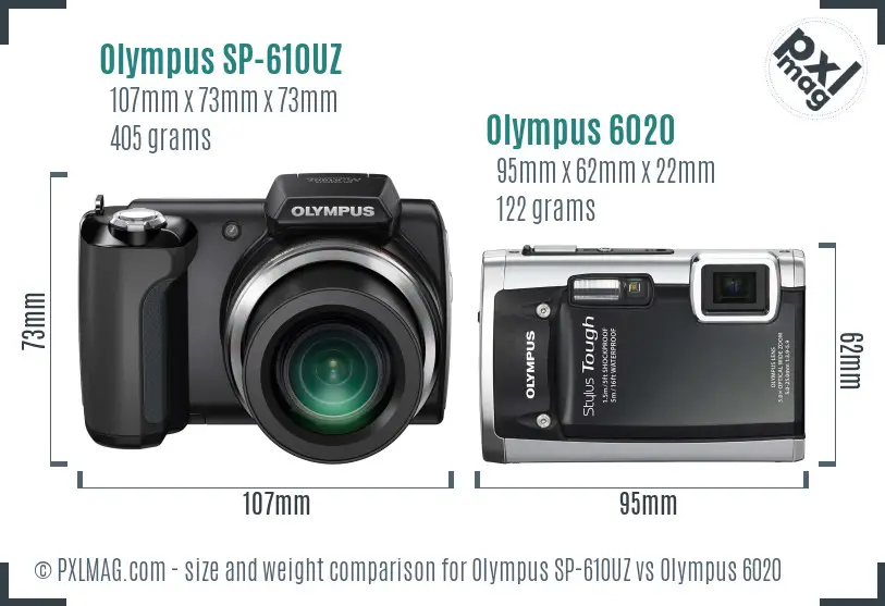 Olympus SP-610UZ vs Olympus 6020 size comparison