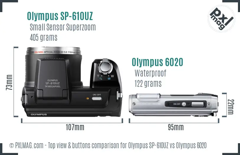 Olympus SP-610UZ vs Olympus 6020 top view buttons comparison