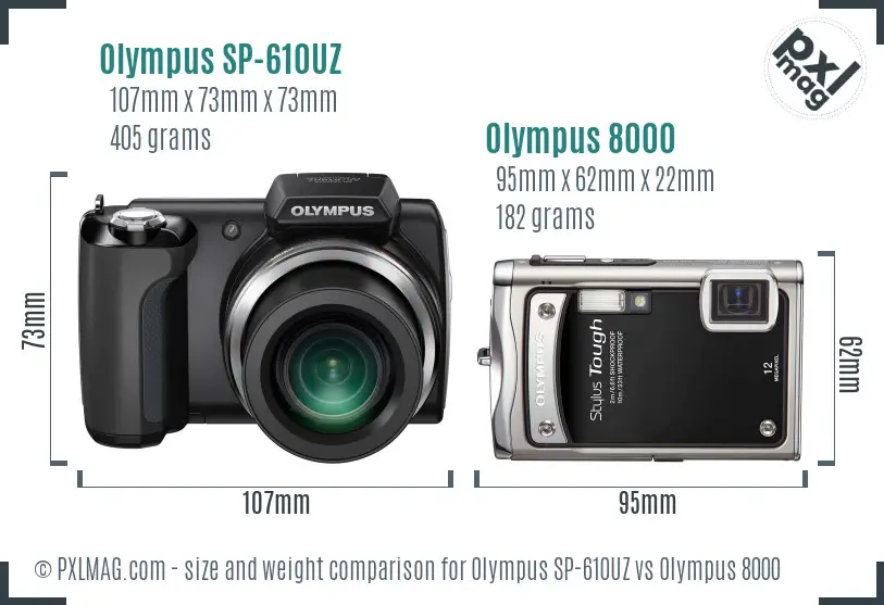 Olympus SP-610UZ vs Olympus 8000 size comparison