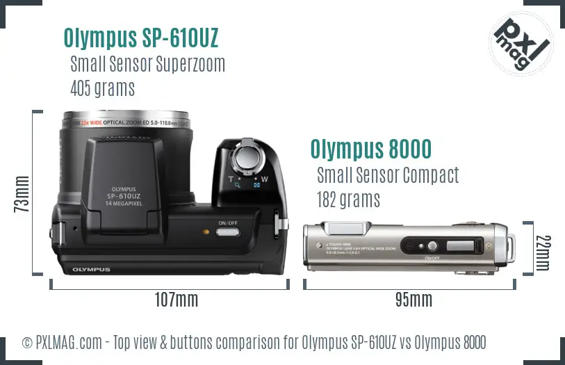 Olympus SP-610UZ vs Olympus 8000 top view buttons comparison