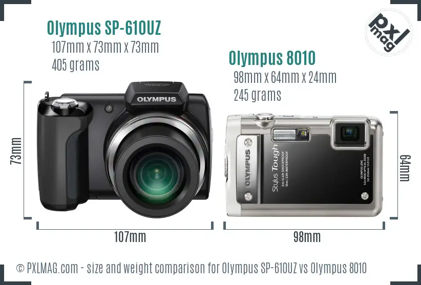 Olympus SP-610UZ vs Olympus 8010 size comparison