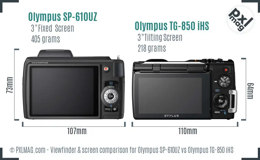 Olympus SP-610UZ vs Olympus TG-850 iHS Screen and Viewfinder comparison