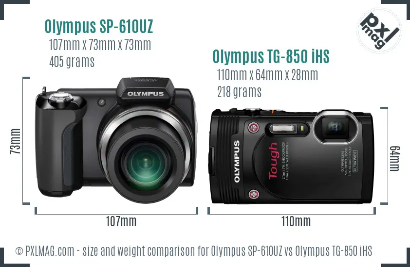 Olympus SP-610UZ vs Olympus TG-850 iHS size comparison