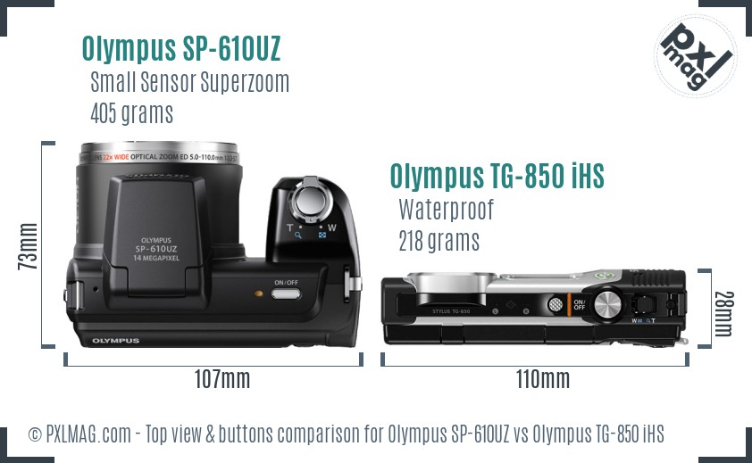 Olympus SP-610UZ vs Olympus TG-850 iHS top view buttons comparison