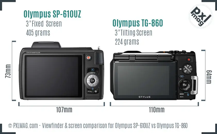 Olympus SP-610UZ vs Olympus TG-860 Screen and Viewfinder comparison