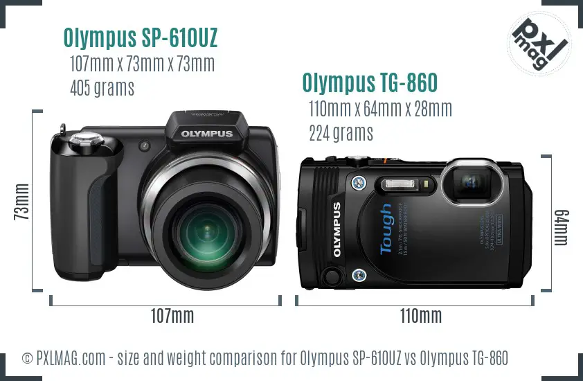 Olympus SP-610UZ vs Olympus TG-860 size comparison