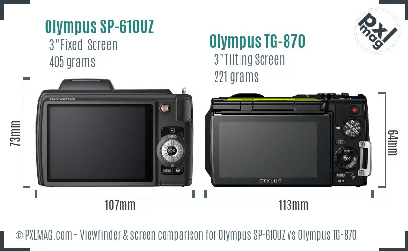 Olympus SP-610UZ vs Olympus TG-870 Screen and Viewfinder comparison