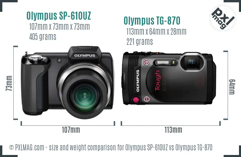 Olympus SP-610UZ vs Olympus TG-870 size comparison