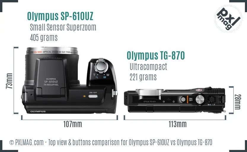 Olympus SP-610UZ vs Olympus TG-870 top view buttons comparison