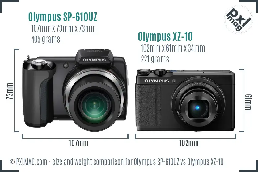 Olympus SP-610UZ vs Olympus XZ-10 size comparison