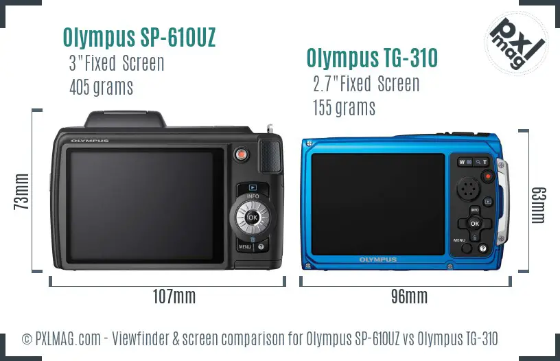 Olympus SP-610UZ vs Olympus TG-310 Screen and Viewfinder comparison