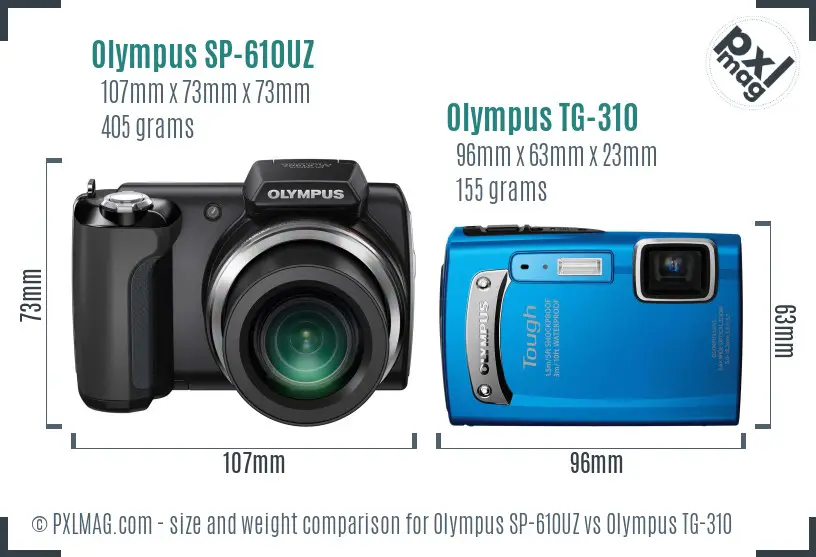 Olympus SP-610UZ vs Olympus TG-310 size comparison
