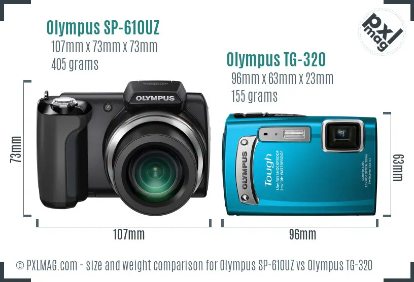 Olympus SP-610UZ vs Olympus TG-320 size comparison