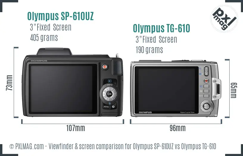 Olympus SP-610UZ vs Olympus TG-610 Screen and Viewfinder comparison