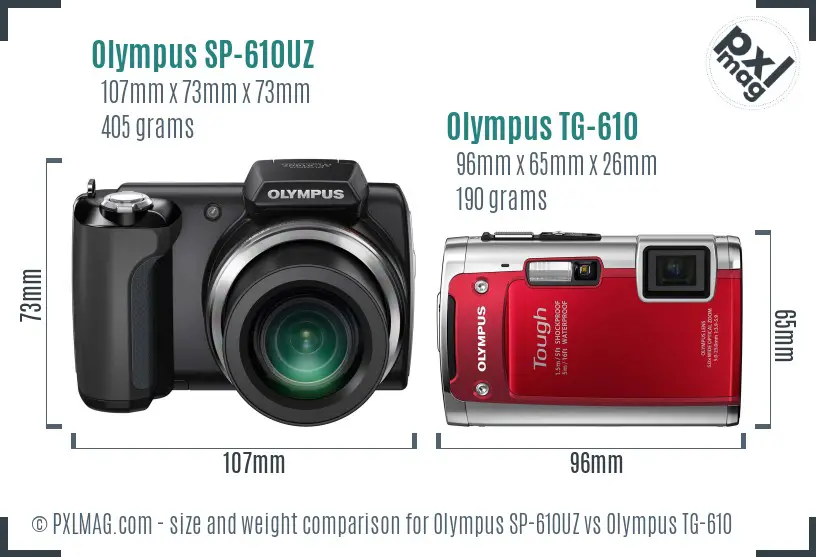 Olympus SP-610UZ vs Olympus TG-610 size comparison