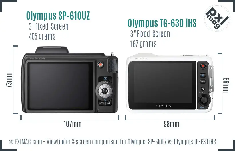 Olympus SP-610UZ vs Olympus TG-630 iHS Screen and Viewfinder comparison