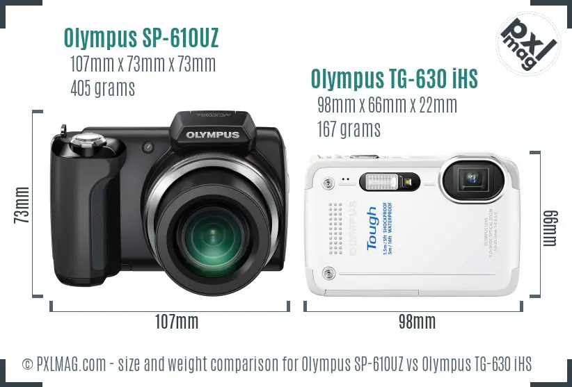 Olympus SP-610UZ vs Olympus TG-630 iHS size comparison