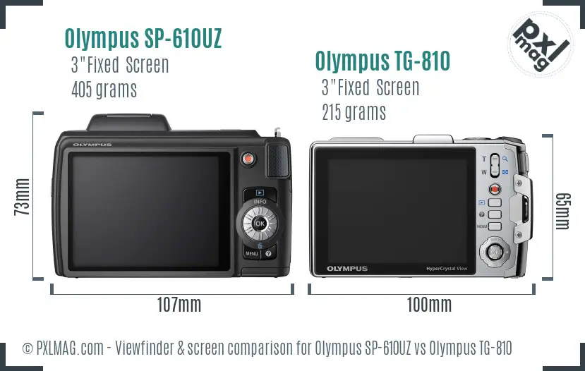 Olympus SP-610UZ vs Olympus TG-810 Screen and Viewfinder comparison