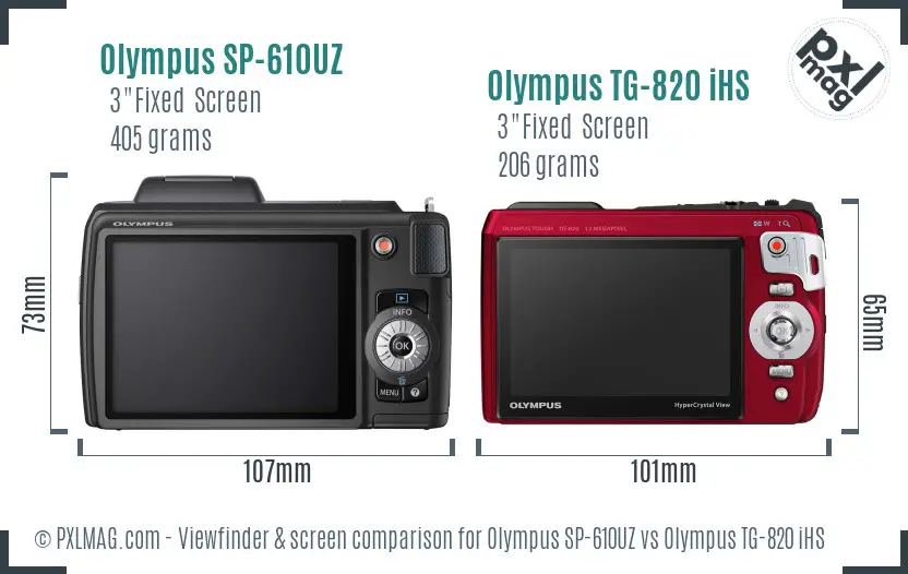 Olympus SP-610UZ vs Olympus TG-820 iHS Screen and Viewfinder comparison