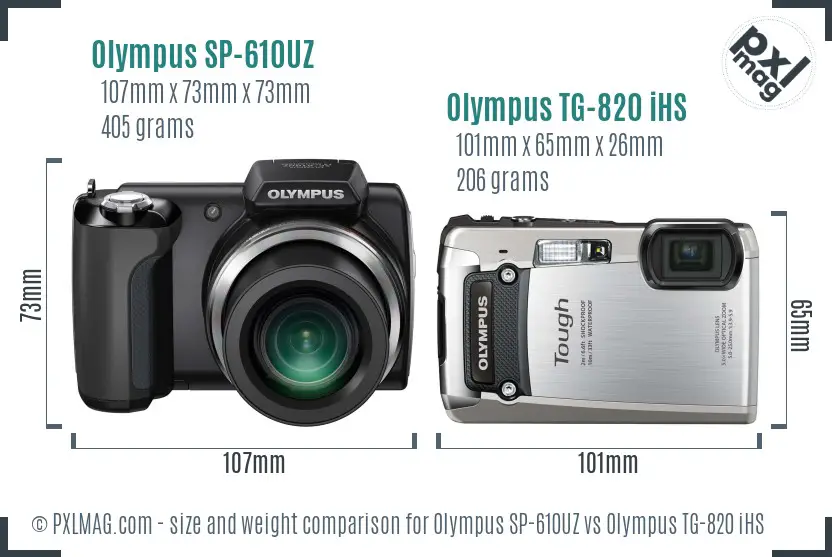 Olympus SP-610UZ vs Olympus TG-820 iHS size comparison