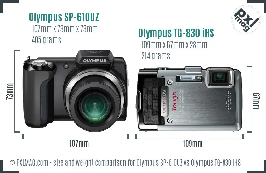 Olympus SP-610UZ vs Olympus TG-830 iHS size comparison