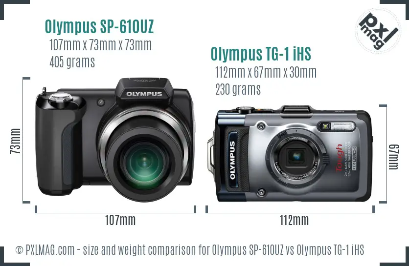 Olympus SP-610UZ vs Olympus TG-1 iHS size comparison