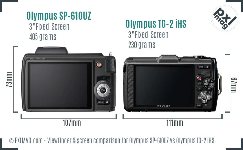 Olympus SP-610UZ vs Olympus TG-2 iHS Screen and Viewfinder comparison