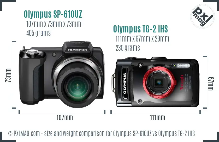 Olympus SP-610UZ vs Olympus TG-2 iHS size comparison