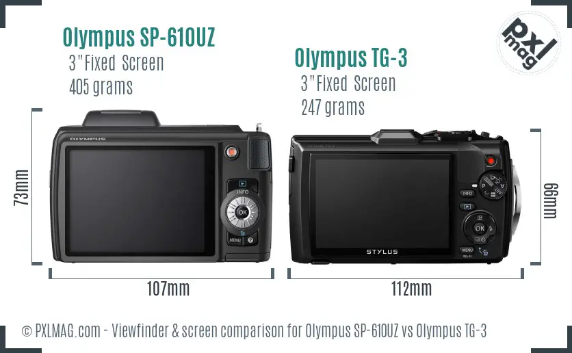 Olympus SP-610UZ vs Olympus TG-3 Screen and Viewfinder comparison