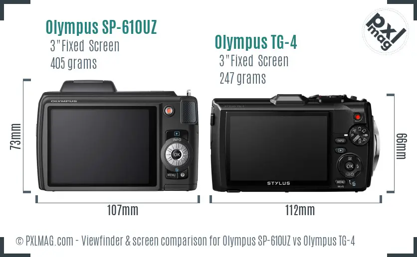 Olympus SP-610UZ vs Olympus TG-4 Screen and Viewfinder comparison