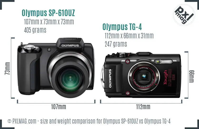 Olympus SP-610UZ vs Olympus TG-4 size comparison