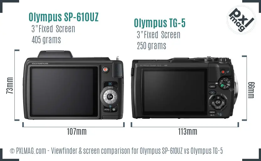 Olympus SP-610UZ vs Olympus TG-5 Screen and Viewfinder comparison