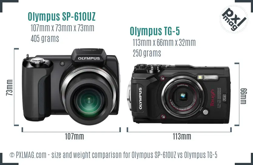 Olympus SP-610UZ vs Olympus TG-5 size comparison