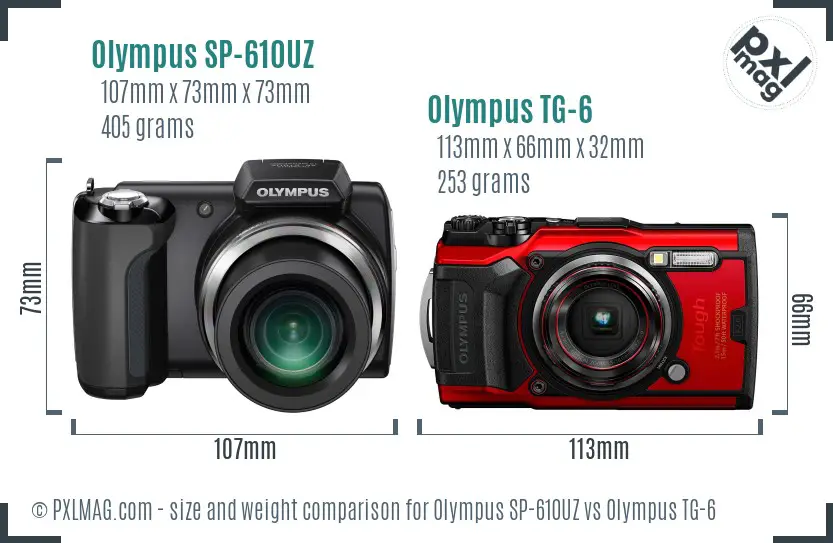 Olympus SP-610UZ vs Olympus TG-6 size comparison