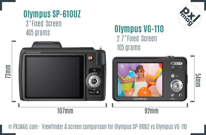 Olympus SP-610UZ vs Olympus VG-110 Screen and Viewfinder comparison